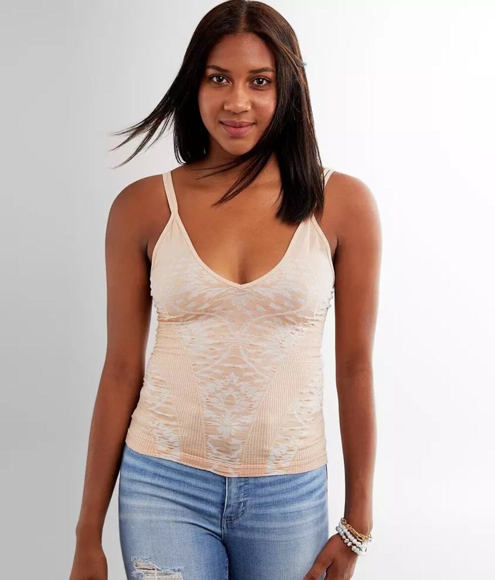 Free People Intimately Mercury Cream Beige Seamless Floral Cami Tank Top XS/S